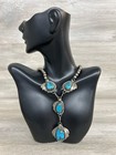 Sterling Turquoise Necklace     Navajo Squash Blossom Style 47 5g  po1012160 