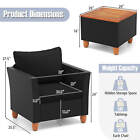 Outdoor 3pcs Patio Rattan Furniture Set Wooden Table Cushioned Sofa Black