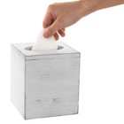 White Wood Tissue Box Cover Square With Slide Out Bottom  Facial Tissue Holder