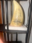 Scrimshaw Replica Whale Tooth Ship 1821 Resin On Marble Base
