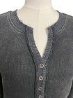 La Miel Henley Shirt Womens Medium Gray Thermal Waffle Knit Long Sleeve Grunge