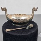 830s Silver Domkirken Norwegian Viking Ship Salt Cellar W  Matching Spoon