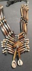 Ethnic Statement Beaded Wood   Shell Tie Necklace Adjustable Brown white black
