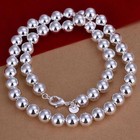 925 Sterling Silver Plated Necklace Hollow Beads Balls 20 Inches 8mm Lobster B20