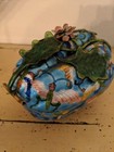 Antique  Chinese Enamel Copper Melon Trinket Box High Relief Cloisonne Signed 6 