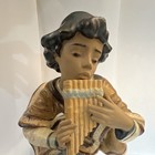 Lladr   2174 Porcelain Boy Playing Pan Flute Figurine Signed 1974 Spain 8 