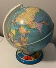 Vtg 8    Mid Century Metal Color Rotating World Globe Zodiac Base 12    Height