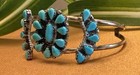Old Vintage Zuni Petite Point Sterling Silver Genuine Turquoise Signed Cuff Euc