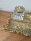 Vintage Virginia Metalcrafters Vgm Brass Inkwell Pen Rest Double Glass Holders
