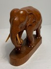 Vintage Solid Teak Wood Carved Elephant Statue With Tusks 7 In 