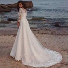 Elegant A-line Wedding Dresses V-neck Long Sleeved Lace Appliques Bridal Gowns