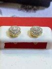 1ct Round Cut Real Moissanite Men s Cluster Stud Earrings Yellow Gold Plated