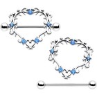 14 Gauge 9 16 Blue Aquamarine Leafy Heart Nipple Shield Set 14k White Gold Over