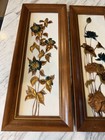 Vintage Mcm Copper Tone Floral Wall Plaques Pair Japanese Mid Century Wood Frame
