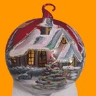 Hand-painted Glass Christmas Ornament With Winter Village Scene   Glitter Accent