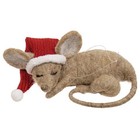 New Primitive Sleeping Mouse Christmas Santa Hat Ornament Felted 2 tx5 25 wx4 d