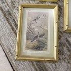 3 Vintage Oriental Silk Embroidery Cranes Gold Bamboo Frame Matted 8x11