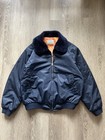 Vintage Sears Work Leisure Jacket Mens Xl Blue Bomber Fur Collar Lined Japan