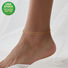14k Gold Anklet For Women Double Layer Chain Beaded Ankle Bracelet Adjustable