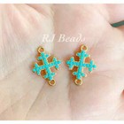 Wholesale Lot Of 10  Small Turquoise Aqua Color Resin Cross Connector Links Gold
