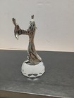 Vintage Pewter Wizard Blue Crystal In Center Figurine 3 75  With Crystal Stand