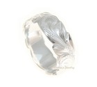 12mm Silver 925 Hawaiian Band Ring Plumeria Flower Scroll Scallop Cut Out Edge