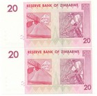 Reserve Bank Zimbabwe  20 2007     2 Pcs In Cont  No Gem U