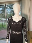 Elegant Black Lace Long Sleeve Maxi Dress Sheer Waist Evening Gown