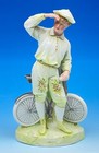 1885 Gebruder Heubach Large Bisque Figurine Antique Bicycle Rider Super Detail