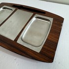 Vintage Mid Century Modern Wood Serving Metal Trays Retro Decor Compartments