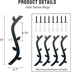 Coffee Mug Wall Rack - Metal Cup Holder Tree  - 4pcs Black Mounted Rack
