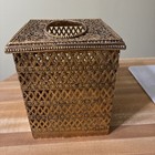 Vintage Hollywood Regency Tissue Box Holder Rose Metal Gold Tone Filigree Mcm