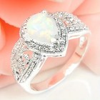 Elegant 925 Sterling Silver Rainbow Opal Charms Engagement Wedding Ring Size 7