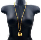 Chanel Cc Logo Round Pendant Necklace 31  Gold Tone 94p Authentic  2218