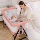 3-in-1 Baby Bassinet Beside Sleeper Crib With 5-level Adjustable Heights Pink