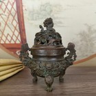 China Antique Copper Carving Dragon Incense Burner Tea Table Aroma Stove Censer