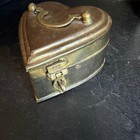 Vintage Brass Heart Shaped Trinket Box Hinged Lid Handle Jewelry Keepsake Case
