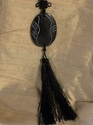 21  Vintage Chinese Export Carved Black Jade Tassel Pendant Necklace