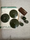 7 Bakelite Buttons Green   Brown Art Deco Geometric  1930s Vintage