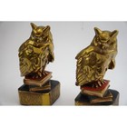 Antique Bronze Clad Owl On Books Sculpture Bookends Library