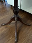 Vintage English 32    Mahogany Leather Top Drum Table With Intricate Wood Feet