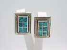 Native American Navajo Indian Stc Sterling Silver Turquoise Stone Earrings