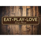 Personalized Eat Play Love Pet Name House Paw Print Animal Lover - Aluminum