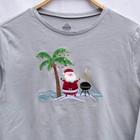 Long Sleeve Cotton Shirt L g 12-14 Embroidered Christmas Santa Palm Holiday Top
