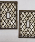 Mcm Switch Plate Cover Set Of Two Mother Of Pearl Lattice Brass Covers