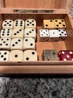 Vintage Dice Lot Of 20 Various Makers Sizes And Materials W  Wooden Box