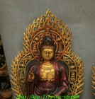 24  China Buddhism Pure Bronze Western Shakyamuni Kwan-yin God Buddha Statue Set