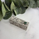 Vintage Italy Silver 800 Etched Floral Lipstick Case Holder Mirror Cabochon
