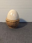 Vintage 1982 Signed Ceramic Egg In A Basket Trinket Box 