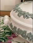 Vintage Wedgwood Queen   s Ware Embossed Green On Cream Covered Vegetable Dish